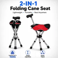 Canne pliante 2-en-1 avec siège, bâton de marche réglable pour personnes âgées, chaise-canne portable antidérapante pour les voyages et le camping