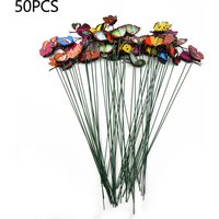 50Pcs Butterfly Garden Stakes Outdoor Wind Vibrating PVC Lawn Ornaments For Flower Pot Bed Yard Art Decor Random Colors