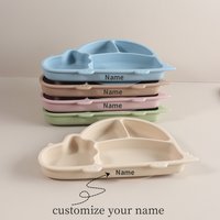 Custom baby Dinosaur shaped plate Engraved Silicone Feeding Tray | Strong Suction Base for Kids cartoon