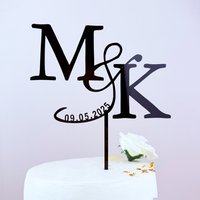 Personalized Wedding Cake Topper with date and heart decoration Anniversary Gifts Custom Couples Script Cake Topper Wedding