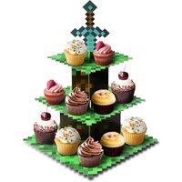 Cupcake Stands for Pixel Game Birthday Party Decorations Game Party Favors Supplies, Cardboard Cupcake Holder with Toppers Table