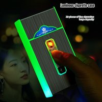New Slim Cigarette Case with USB Rechargeable Lighter, Thin 20-Pack Glow-in-the-Dark Case for Slim Cigarettes