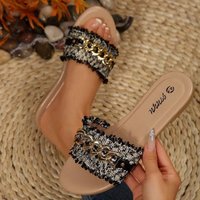Women's Summer Fashion High-End Slippers with a Lightweight Feel, Breathable, Suitable for Both Indoor and Outdoor Use, One-Strap Design with Chain on the Upper, Stylish and Versatile, Perfect for