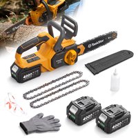 TaskStar 12-Zoll-Akku-Kettensäge, bürstenlos, wiederaufladbar, für Holzarbeiten und Gartenpflege, passend für Makita 21V-Akku (mit 2 Akkus à 4000 mAh)