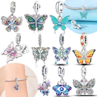 Multicolored Gem Butterfly Heart Dangle Original Charms Silver Plated Beads Fit Bracelets Bag Keychain Charms Diy Women Gift