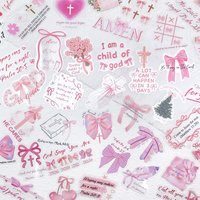 50pcs Cartoon Pink Bownet Bible Transparent PET Stickers Decals For Phone Suitcase Helmet DIY Aesthetic Waterproof Stickers