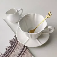 Nordic Bone China Coffee Cup and Saucer Set, Elegant White Porcelain, Office Afternoon Tea Cups, Cafe Ceramic Coffee Mug, 250ml