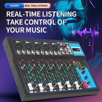 Yamnweo 7-Kanal Professionelles Audio-Mischpult mit Bluetooth, USB-Wiedergabe, 48V Phantomspeisung, 3-Band-EQ, Echtzeit-Monitoring, Mischpult für Live-Streaming, Aufnahmen und kleine Bühnenauftritte