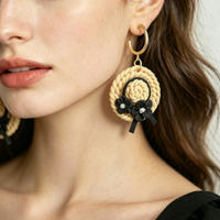 Trendy Fashion Black White Tan Polymer Clay Cute Earrings Long Slim Hat Strips Fun Accessory for Women Jewelry for Holiday Wear