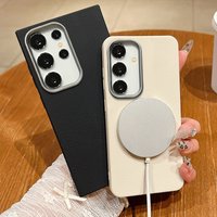 Leather Texture Magnetic Case For Magsafe For Samsung Galaxy S24 S23 S21 S20 FE S22 S25 Ultra S24 Plus Soft Silicone Phone Cover