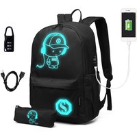 KONO Anime Music Pattern Luminous Backpack, Glow In The Dark School Bag with USB Charging Port & Stationery Pouch, Large Capacity Oxford Casual Daypack for Teens Boys Girls