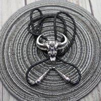 RechicGu Bull Head Pendant Bolo Tie Western Cowboy Necktie for Men Leather Rope Necklace Accessories Women Jewelry Gifts