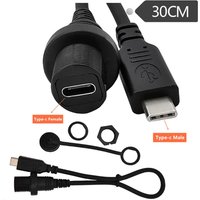 USB Type C 3.1 Flush Mount Cable Waterproof Kit Accessories Car Dash Panel Mount Extender Adapter Car Boat Motorcycle Motorbike