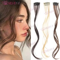 2PCS Long Side Air Bangs Wavy Curly Clip in Fringe Bangs Wig Front Side Bangs For Women Synthetic Hairpiece Hair Extensions Fake