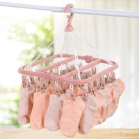 Sock Hanger for Drying Foldable Clothing Drying Clips 32-Clips Swivel Wind-Proof Clothes Hanger Dryer for Sock Underwear