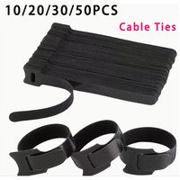 10pcs/20pcs/30pcs/50pcs Black Reusable Cable Ties Compatible for Cord Management - Adjustable & Loop Cables Organizers