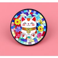 Japanese-Inspired Cute & Floral Cat Enamel Pin - Colorful Lucky Kitten Metal Badge Brooch for Jewelry Accessory Ideal Gifts