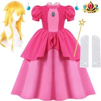 2026 New Peach Princess Dress Girl Costume Movie Cosplay Costume Girl Carnival Party Dress Fashion Outfits Peach Dresses