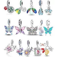 Original 925 Silver Charms Purple Butterflies Sunflowers Blue-winged Insects Beads Fit Bracelet Women Diy Gift Accessories