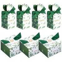 Thank You Candy Gift Box Green Leaf Cookie Chocolate Gift Packaging Bag Baby Shower Favors Birthday Party Christmas Supply