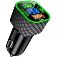 4 in 1 Display Fast Charge Adapter 380W Super Charger USB+Type-C for Car Phone Charger with Digital Display