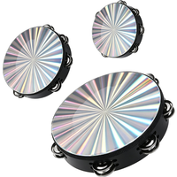 Miwayer 8/10 Inch Wooden Tambourine Double Row Jingles Reflective Drum Head Hand Percussion Instrument
