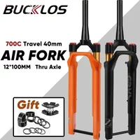 BUCKLOS Gravel Bike Suspension Fork 700C Bicycle Air Suspension Fork 12*100mm Road Bike Tapered Fork Travel 40mm Bicycle Parts