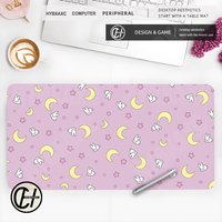 1pc Cute Pink Mouse Pad Large Non Slip Keyboard Desktop Mousepad Laptop Laptop Kawaii Desk Mat Cartoon Moon Star Extend Game Pad