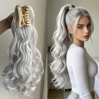 22Inch Grey Wavy Ponytail Synthetic Claw Clip On Ponytail Hair Extensions Long Natural Wave Pony Tail Hairpiece for Women Use
