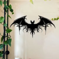 1pc Iron Majestic Bat Gothic Victorian Style Metal Wall Art - 15.74"x7.85" for Home, Spooky Halloween Decoration