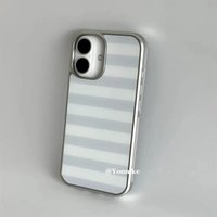 Jirai kei Korean Ins Gray White Stripes Phone Case for iPhone 17 16 15 14 13 12 11 Air Pro Max Plus Luxury Clear Soft Back Cover