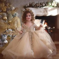 Customized Luxury Champagne Flower Girl Dresses Pageant Gown for Wedding Beaded Ruffles Birthday Party First Communion Gowns