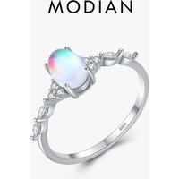 MODIAN 925 Sterling Silver Minimalist Oval Moonstone Ring Thin Women Engagement Female Ring Wedding Band Silver 925 Jewelry Gift