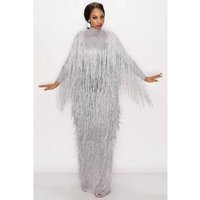 Net Yarn Tassel Dresses Plus Size Gold Black Fringes Long Dress Women Birthday Evening Party Dress Female Singer Stage Costume