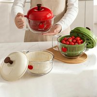Hand Crank Fruit Vegetable Washer Kitchen Apples Shape Salad Spinner Large Capacity Strainer Bowl Quick Dry Cleaning Container