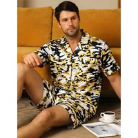 Men's Pj Sets Design Short Sleeve Pajama Set Soft Comfortable Sleepwear for Summer Lightweight Homewear Lougewear