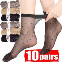 20Pcs=10Pairs Dot Silk Socks Women Transparent Thin Breathable Summer Nylon Short Stock Female Non-Slip Stretch Ankle Sexy Sock