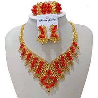 100% Genuine Coral Beads African jewelry Set Earrings Bracelet & Necklace 3 Pieces Sets 2026
