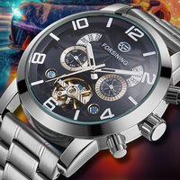 Montre mécanique de luxe haut de gamme FORSINING, mouvement automatique tourbillon, calendrier perpétuel, bracelet en acier inoxydable, grande montre pour homme