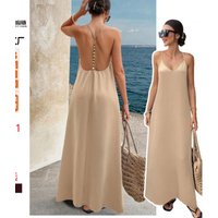 Prom Dress Women's Fashion And Casual Solid V-neck Backless Sexy Sleeveless Suspender Maxi Dresses For Women Robe Femal Summer