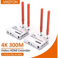 VIKEFON 4K 200M/300M 5.8GHz Wireless HDMI Transmitter Receiver Extender 1 TX-4 RX Audio Video Extender HDMI Loop-Out For TV Box