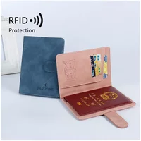RFID Blocking Waterproof Leather Passport Holder Travel Credit Card Wallet Passport Book for Women Men Buckle Passport Cover