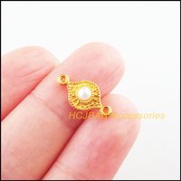30Pcs Gold Color Tibetan Silver Plated Eye White Acrylic Beads Charms Connectors 8x16mm