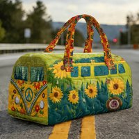 Bohemian Style Vintage Sunflower Print Quilted Duffle Bag Hippie Peace Travel Tote HandBag Men Women Weekender Bags