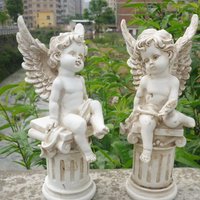 2 Pieces Cute Cherub Statues Roman Pillar Memorial Props Garden Figurines for Indoor Outdoor Wedding Yard Landscaping Fountain