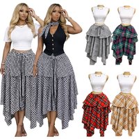 Trendy Summer Skirts for Women Street Wear High Waist Lace-up Plaid Print Irregular Handkerchief Flare Skirt for Women 2026 New