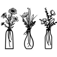 3 Piece Metal Floral Wall Art Set, Rustic Farmhouse Decor Style, Minimalist Black Floral Wall Art, Perfect for the Living Room