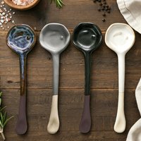 Ceramic Retro Porcelain Spoon, Coffee Scoop, Handmade Long-Handle Coffee Scoop, Chinese Ceramic Large Spoon