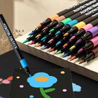 12/24/36pcs Soft Brush Tip Acrylic Marker Pens Vibrant Colors No Bleed Paint Markers for Canvas Rock Glass Fabric DIY Crafts