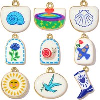 3pcs/Lot Copper Enamel Flower Boot Sun DIY Earring Charms Dove Snail Shell Necklace Pendants Women Geometric Jewelry Wholesale